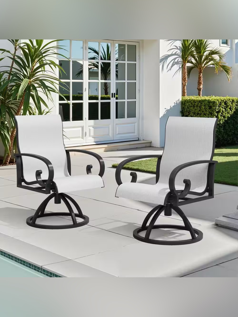 SWIVEL SUNBRELLA SEATS METAL FRAME OUTDOOR PATIO DINING CHAIRS SET OF 2